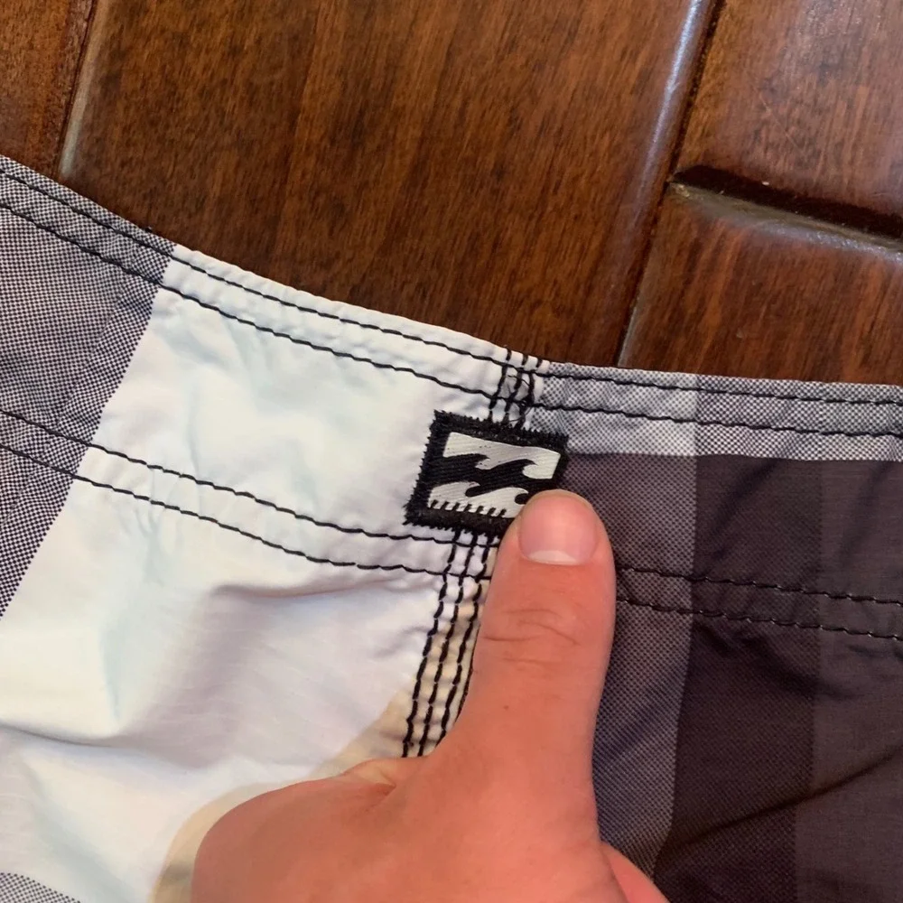 Billabong Mens Plaid Board Shorts Blue Grey Cargo Swim Trunks‎ Size 34 M115KMEA